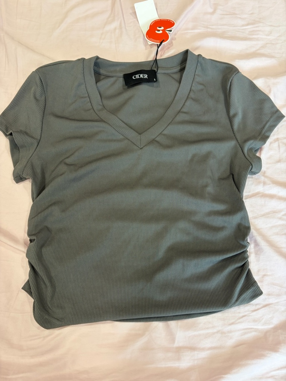 Cider Short Sleeve Ribbed V-Neck Tee in Olive